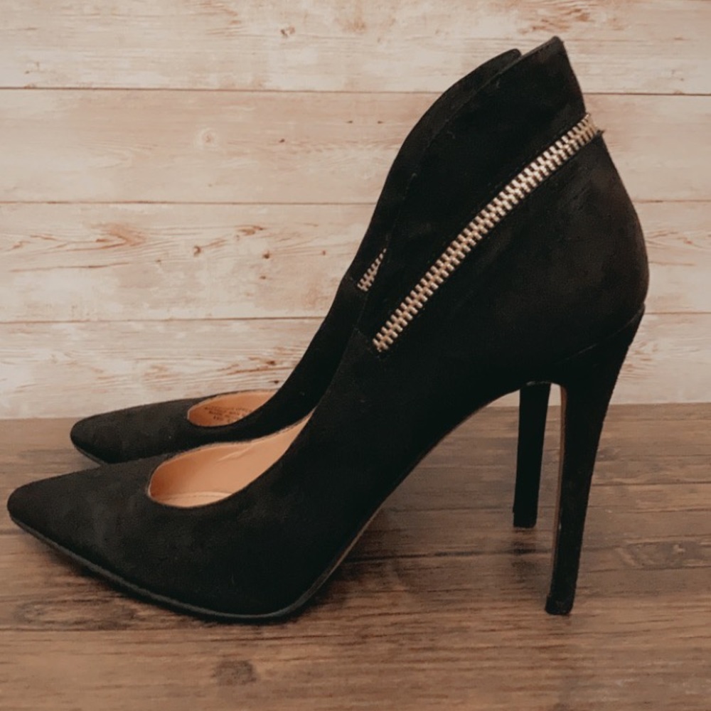 Enzo Angiolini black velvet heel with zipper detail